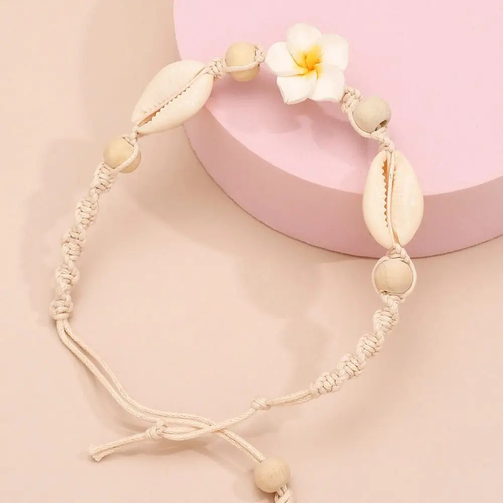 Tobillera de estrella de mar JOWomen para mujer, joyería de playa, pulsera bohemia de concha de caracol para la pierna, tobillera con cuentas y flores