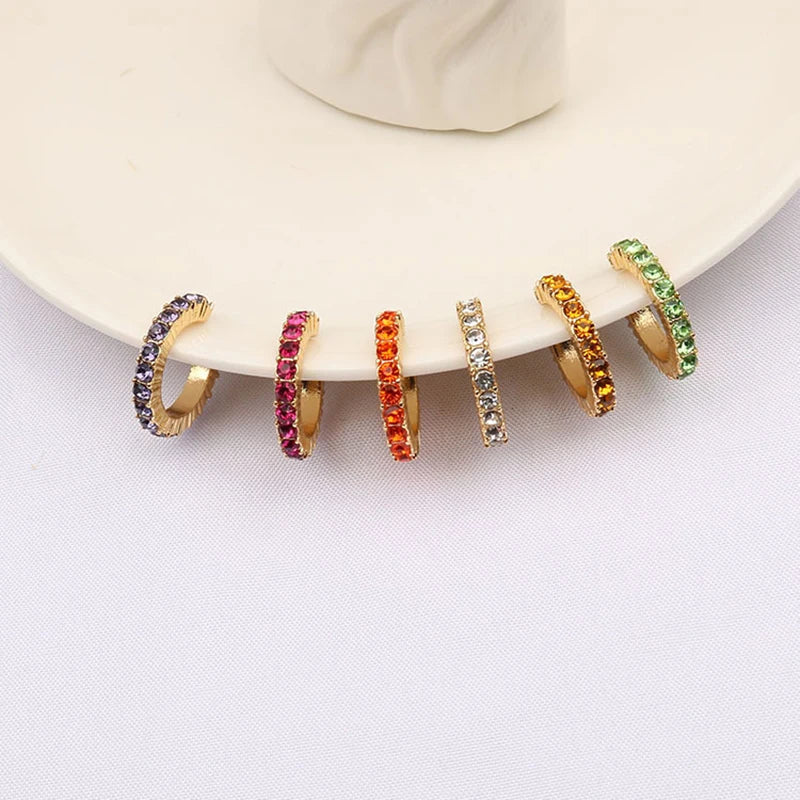 Pack of 6 colorful ear cuffs - No piercing ear clips with rhinestones, trendy and chic style