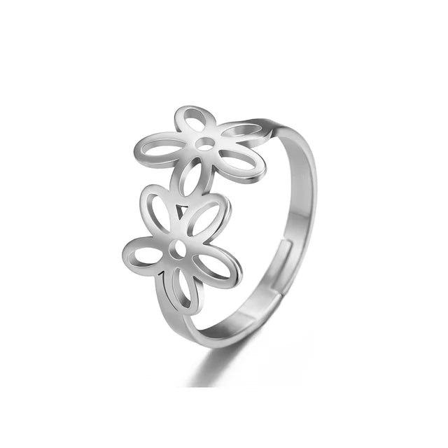 Bague Ajustable Fantaisie, Acier Inoxydable Argenté, Motifs Originaux pour Femmes Adultes