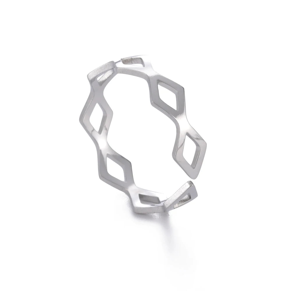 Bague Ajustable Fantaisie, Acier Inoxydable Argenté, Motifs Originaux pour Femmes Adultes