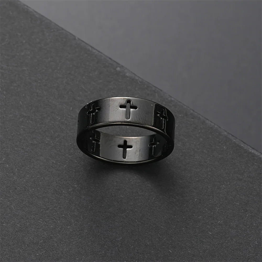 Conjunto 3 en 1 para hombre: collar, pulsera y anillo de acero inoxidable con cruz