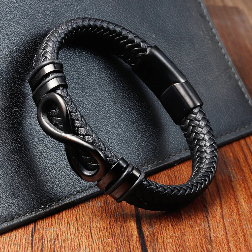 Bracelet Homme Acier et Cuir – Élégance Infinie pour Cadeau ou Style Business