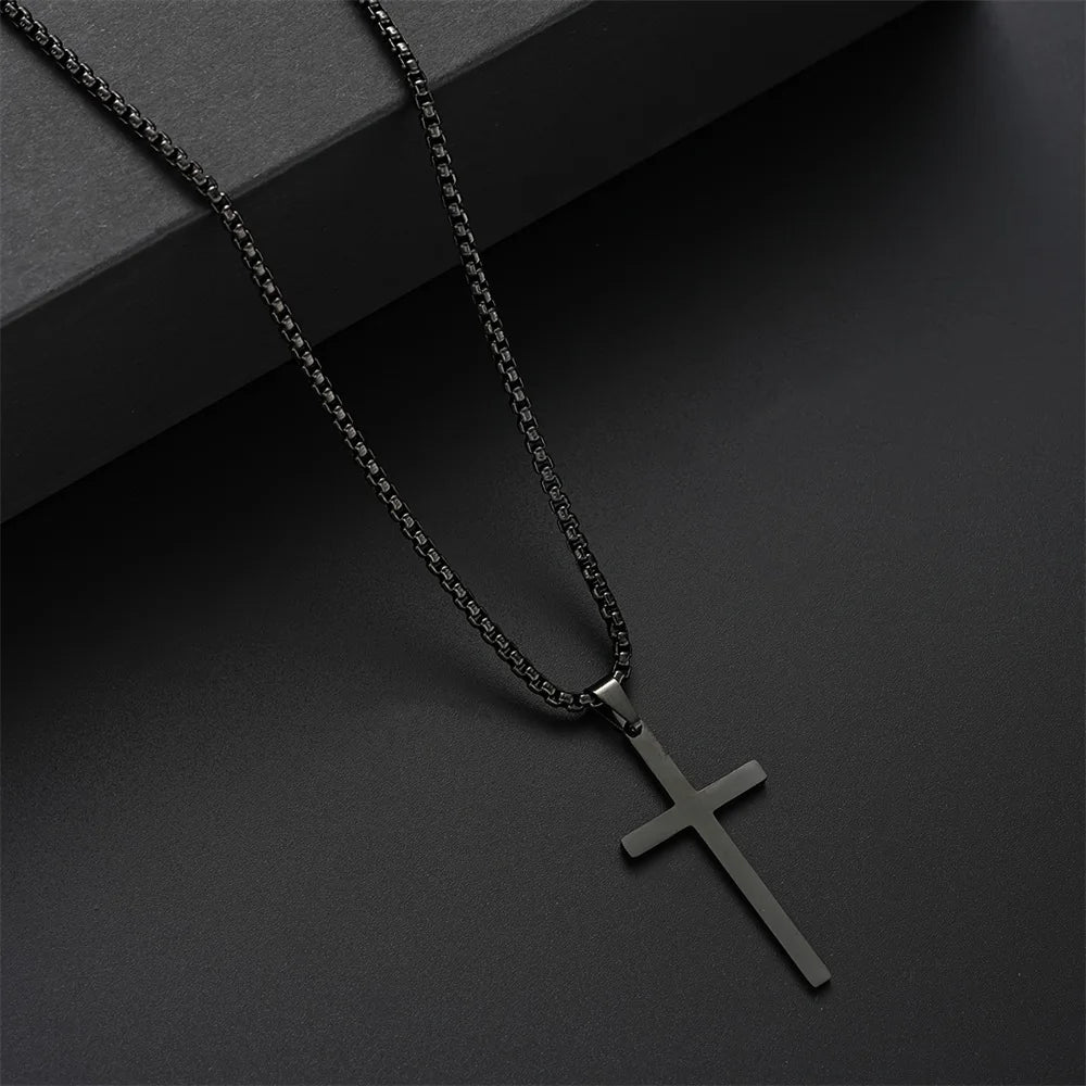 Conjunto 3 en 1 para hombre: collar, pulsera y anillo de acero inoxidable con cruz