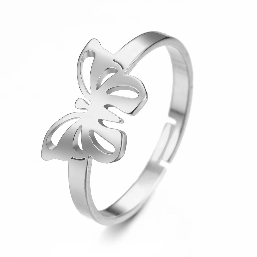 Bague Ajustable Fantaisie, Acier Inoxydable Argenté, Motifs Originaux pour Femmes Adultes
