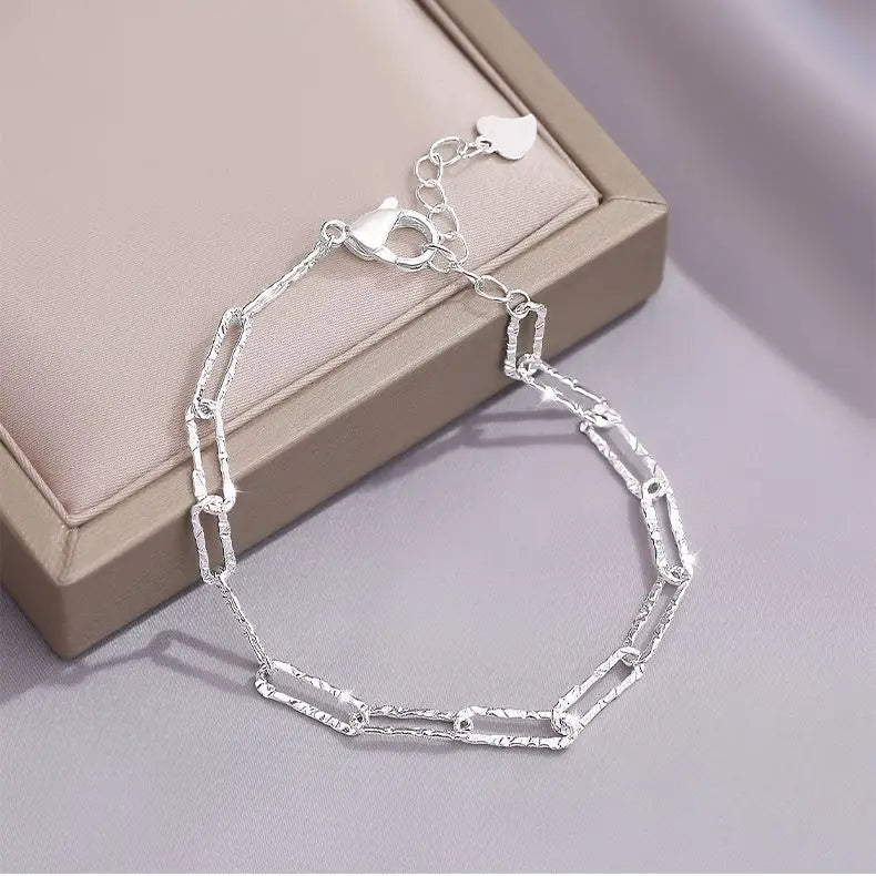 Bracelet Femme Argenté 925 – Double Chaîne Brillante Ajustable Style Coréen
