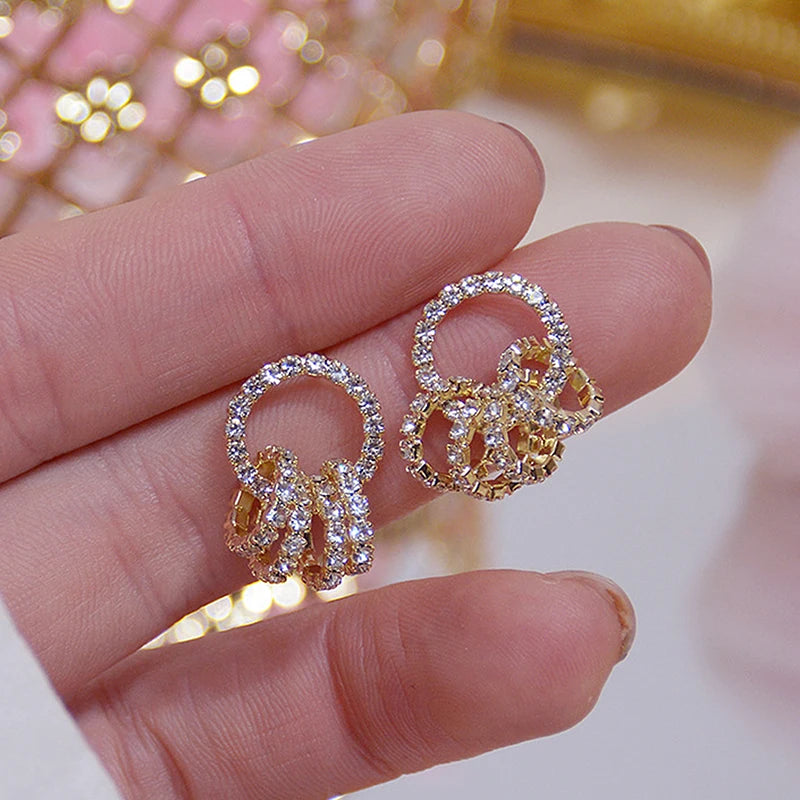 Boucles d’Oreilles Cercle Doré et Zircon AAA Brillants pour Femme