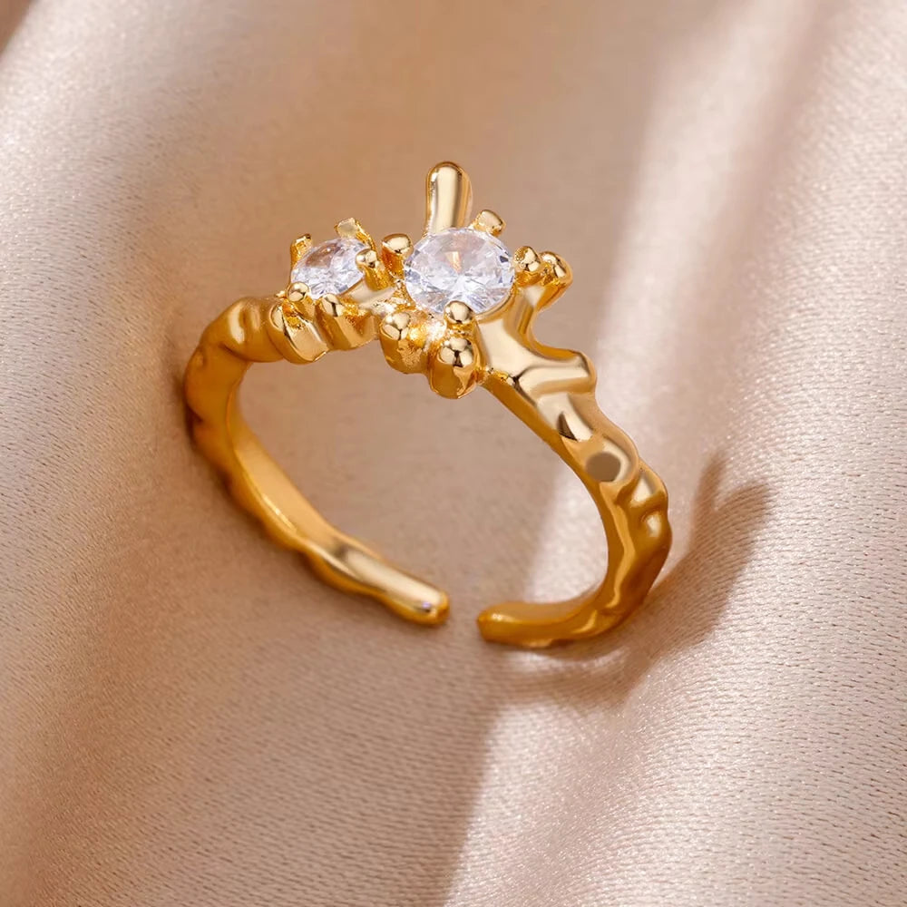 Bague œil Protecteur – Acier Inoxydable Doré, Ajustable, Design Géométrique avec Zircone
