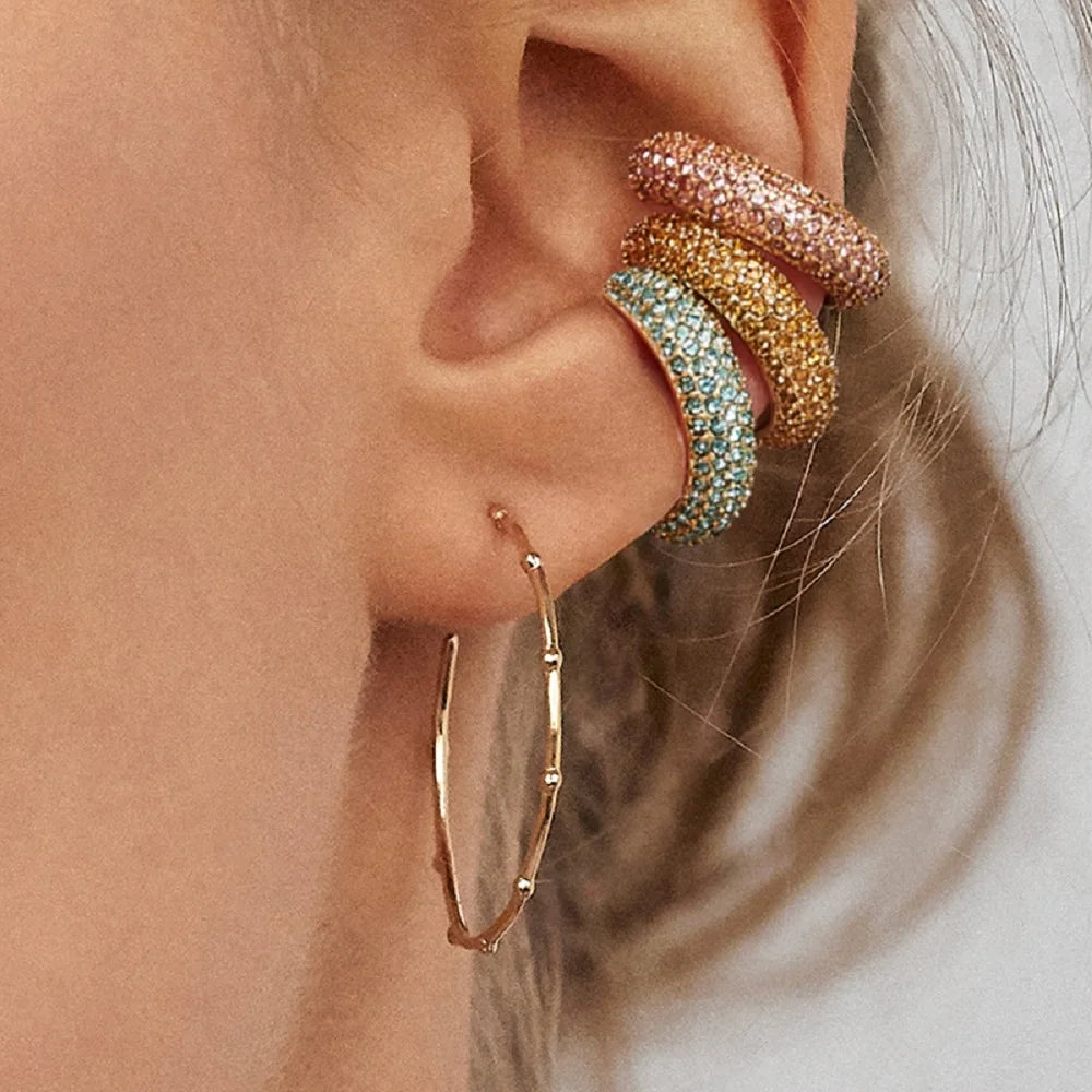 Clip d’Oreille Sans Perçage en Forme de C, Cristaux Zircon, Style Empilable