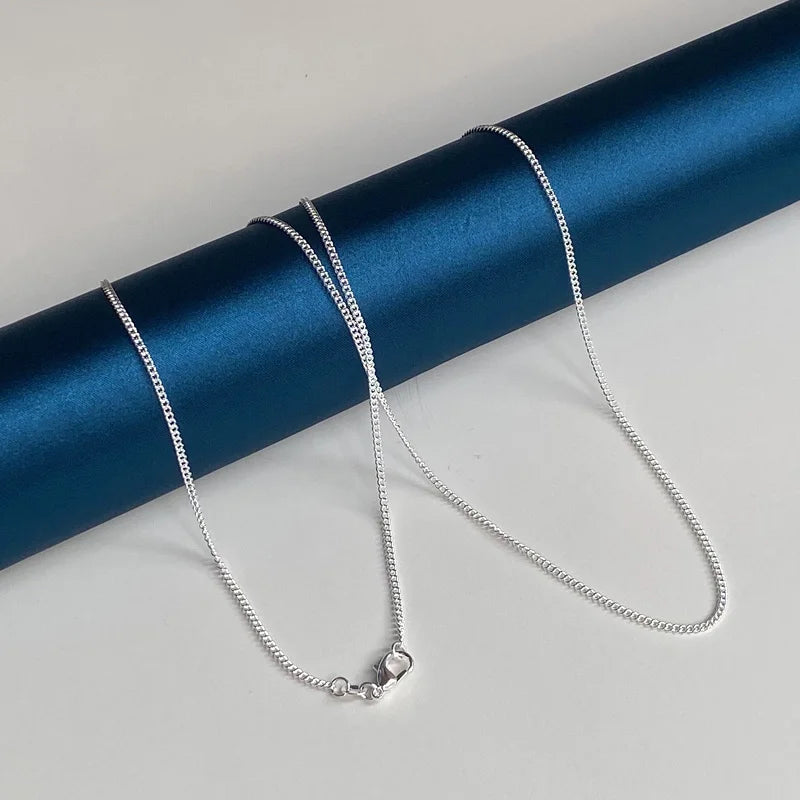 Collar de cadena lateral de plata de ley 925 de 2 mm y 40-75 cm para hombre y mujer, abalorio para boda, fiesta, regalo, joyería, accesorios navideños.