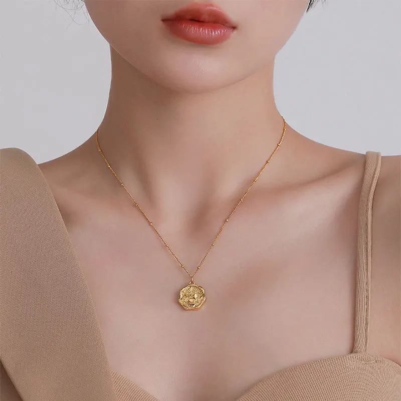 Collar de acero inoxidable de doble hilera: elegante colgante de cristal para mujer, elegante cadena de clavícula.