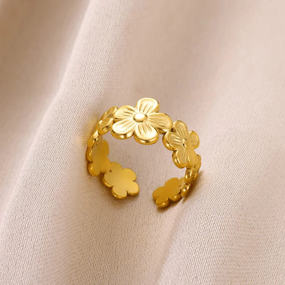 Bague œil Protecteur – Acier Inoxydable Doré, Ajustable, Design Géométrique avec Zircone