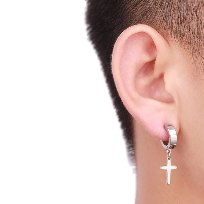 Boucles d’oreilles croix homme – Lot de 2 à 24 pièces en acier inoxydable