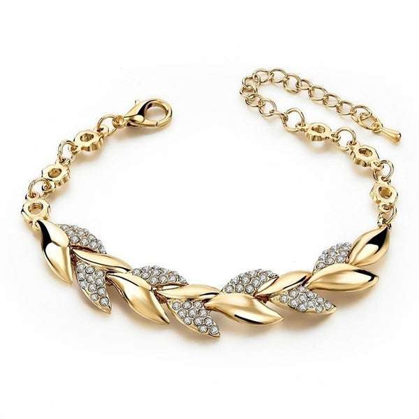 Luxury gold bracelet with rhinestones – Bohemian style intertwined leaves