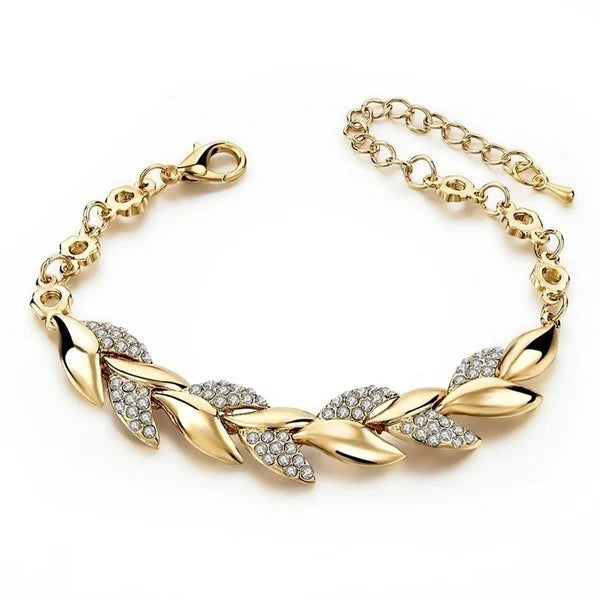Luxury gold bracelet with rhinestones – Bohemian style intertwined leaves