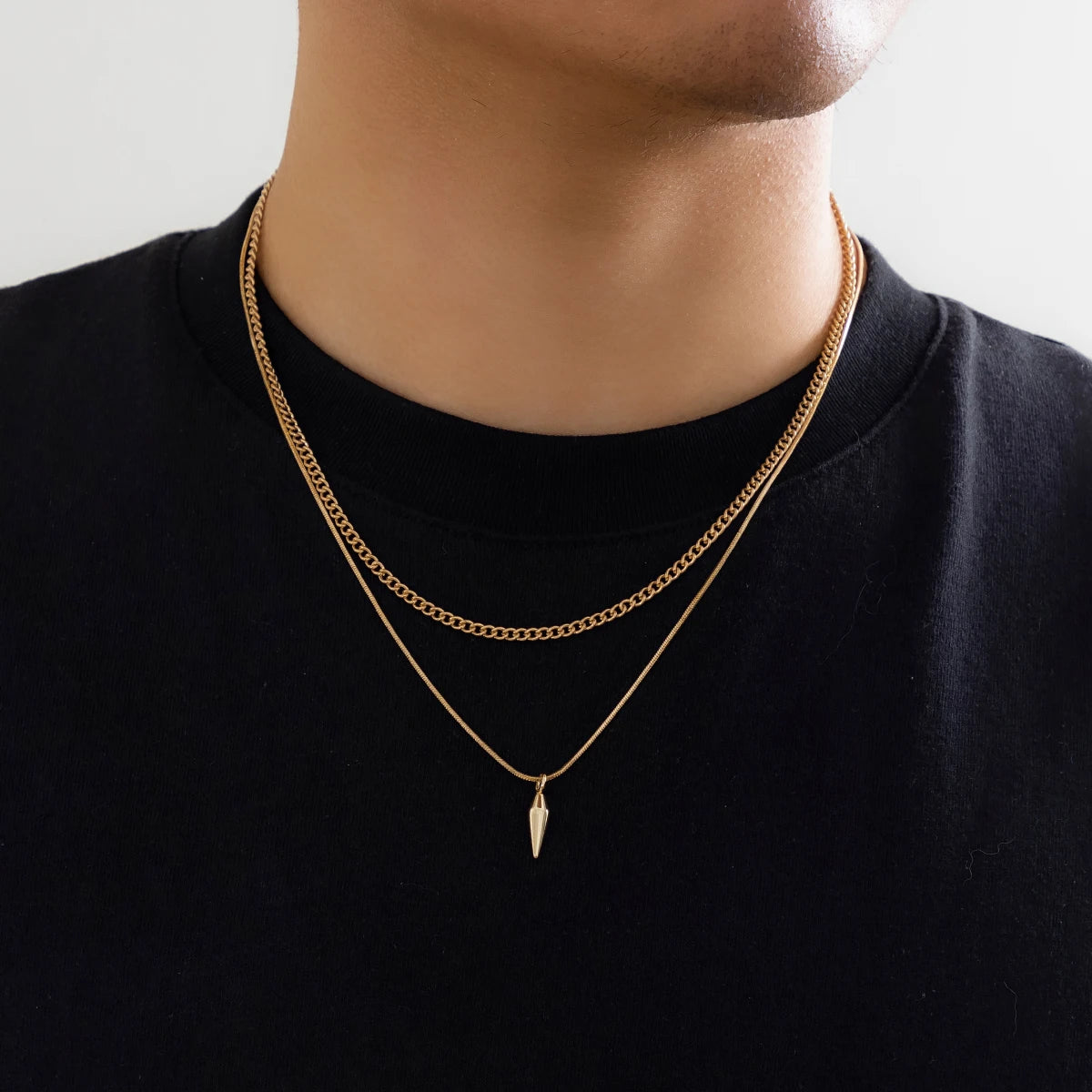 Set 2 Colliers Homme – Style Punk avec Pendentif Rivet en Acier Inoxydable