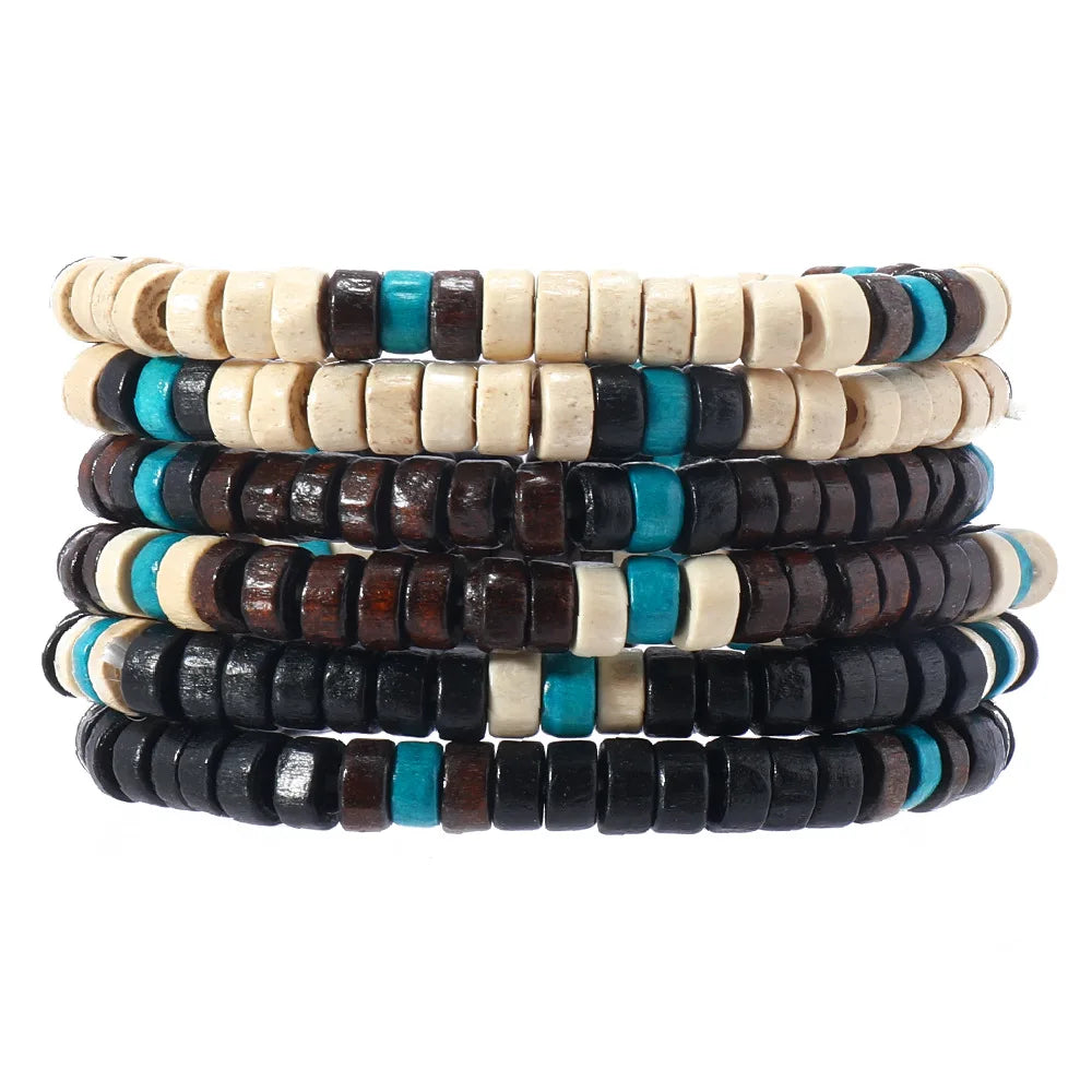 Bracelet Homme Bohème – Ensemble de Bracelets en Bois Naturel Tendance et Fait Main