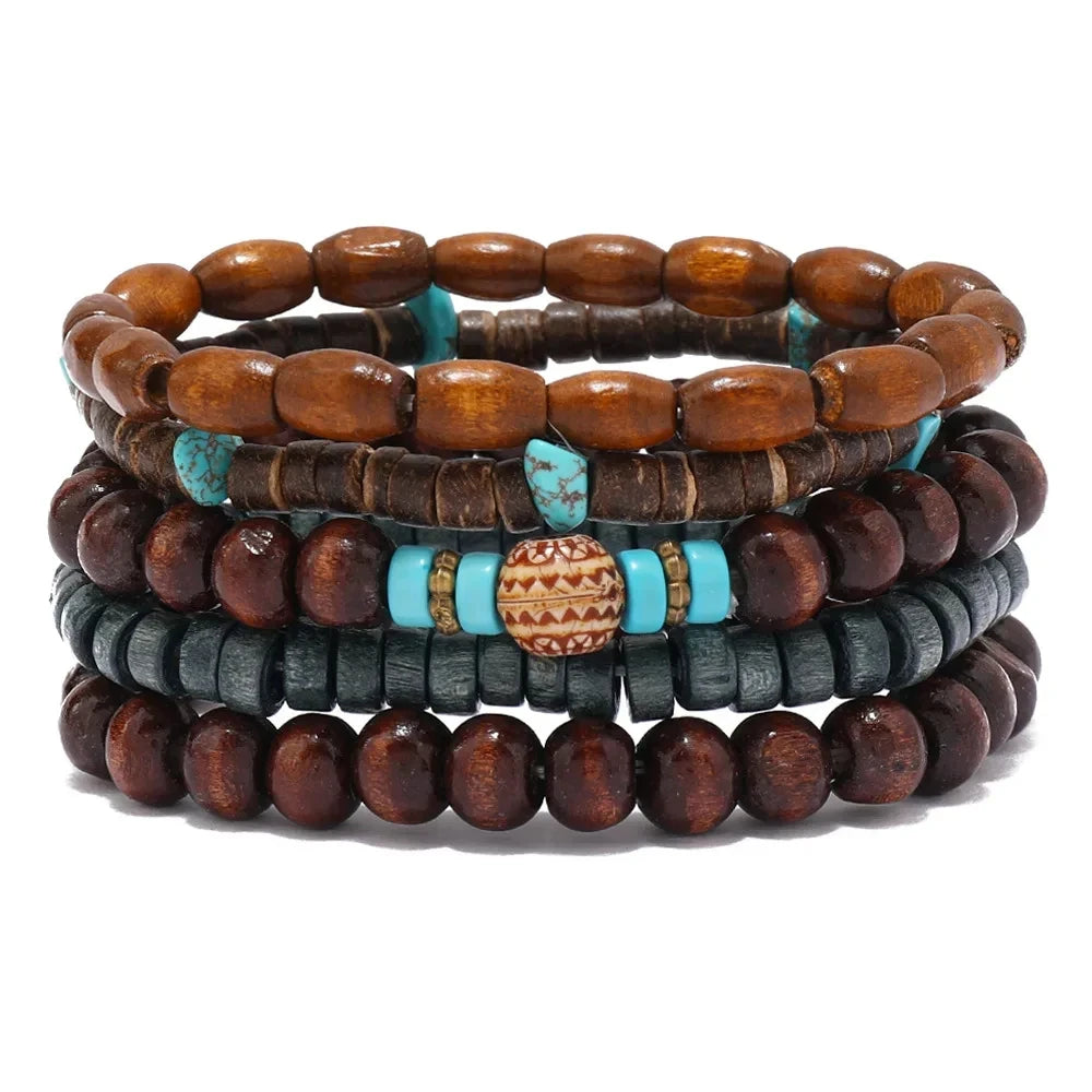 Bracelet Homme Bohème – Ensemble de Bracelets en Bois Naturel Tendance et Fait Main