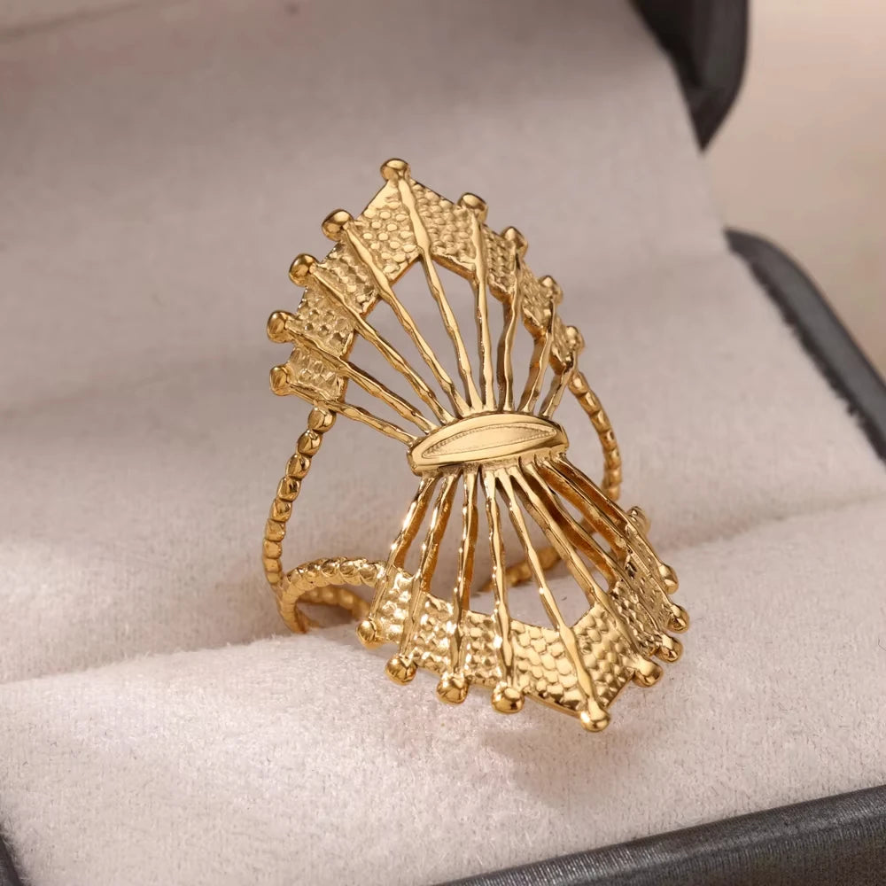 Bague œil Protecteur – Acier Inoxydable Doré, Ajustable, Design Géométrique avec Zircone