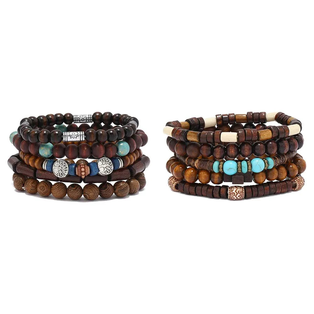 Bracelet Homme Bohème – Ensemble de Bracelets en Bois Naturel Tendance et Fait Main