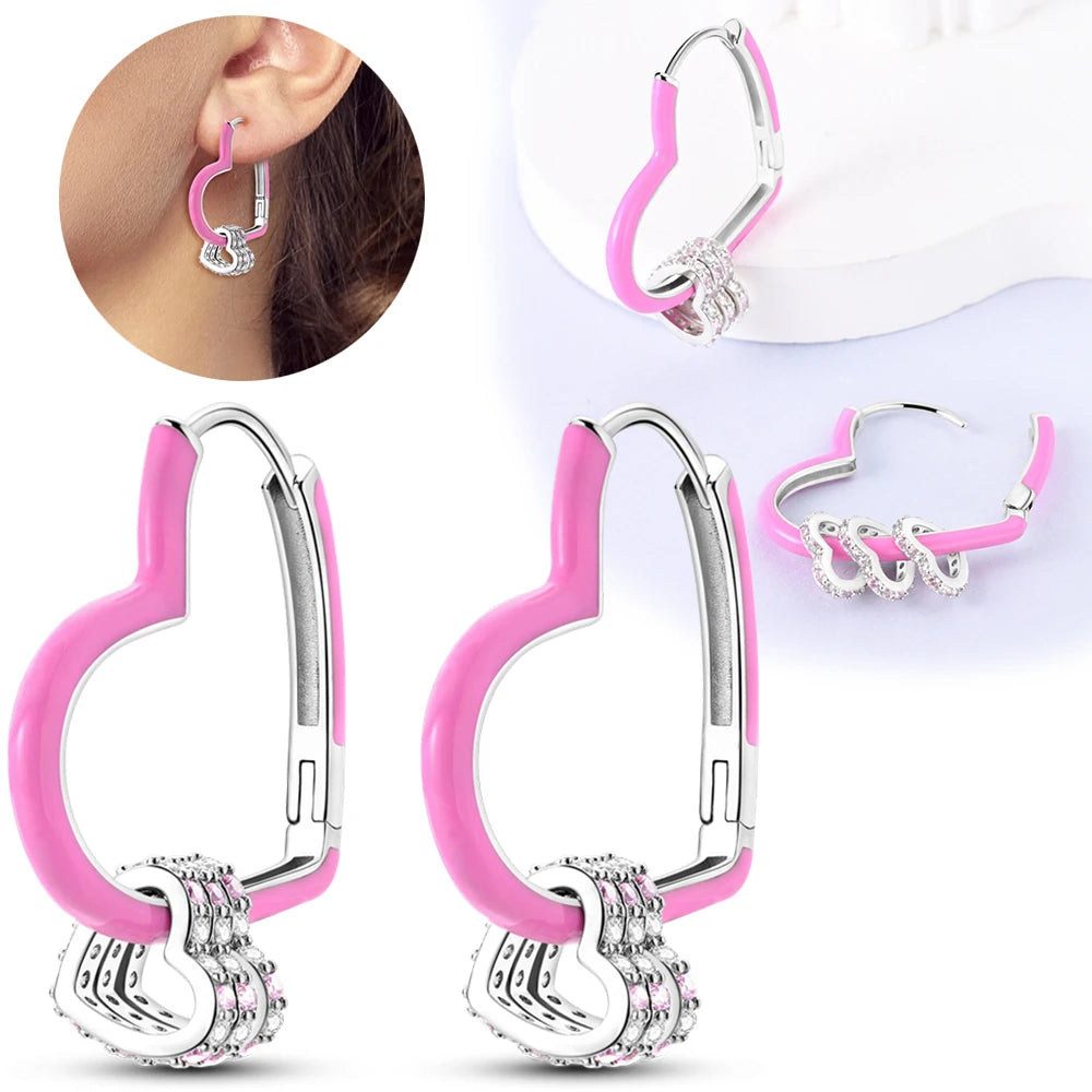 Boucles d’Oreilles Cœur en Argent 925 Certifié – Zircon Coloré Élégant 2025