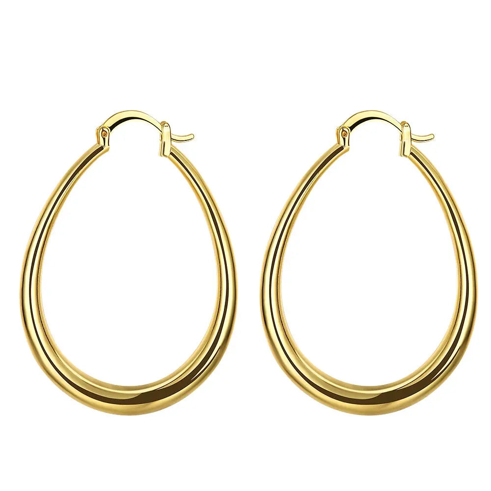 Oval earrings, gold plated, timeless elegance