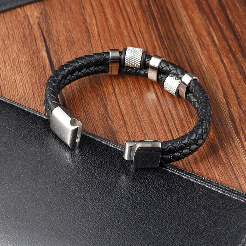 Bracelet Mixte en Cuir Véritable & Perles oeuil de Tigre, Fermoir Acier Inoxydable Magnétique