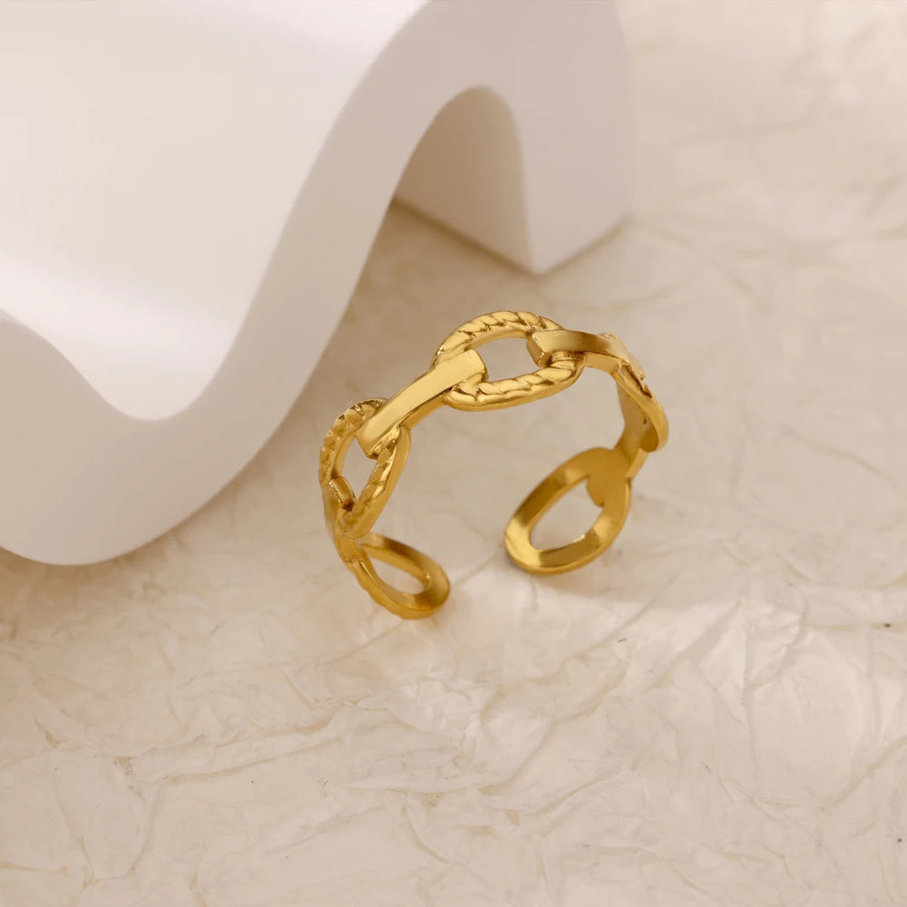Bague œil Protecteur – Acier Inoxydable Doré, Ajustable, Design Géométrique avec Zircone