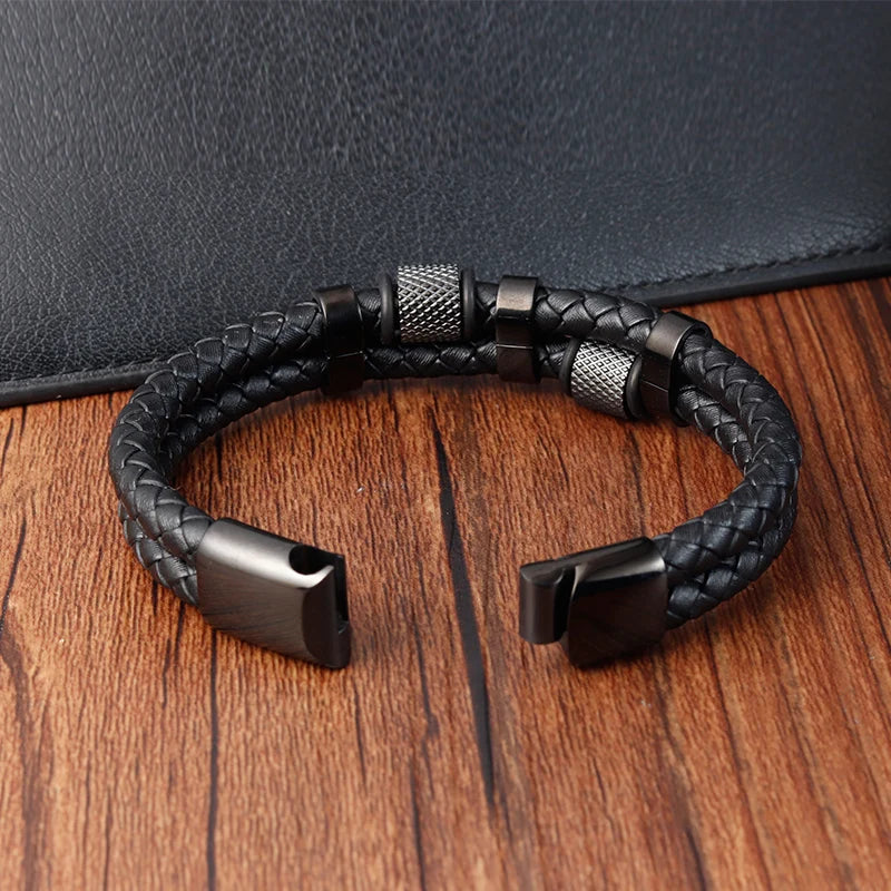Bracelet Mixte en Cuir Véritable & Perles oeuil de Tigre, Fermoir Acier Inoxydable Magnétique