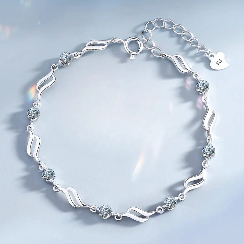 Bracelet Femme Argenté 925 – Double Chaîne Brillante Ajustable Style Coréen
