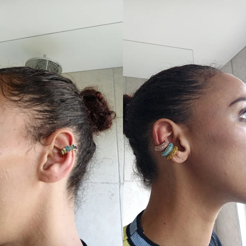 Clip d’Oreille Sans Perçage en Forme de C, Cristaux Zircon, Style Empilable