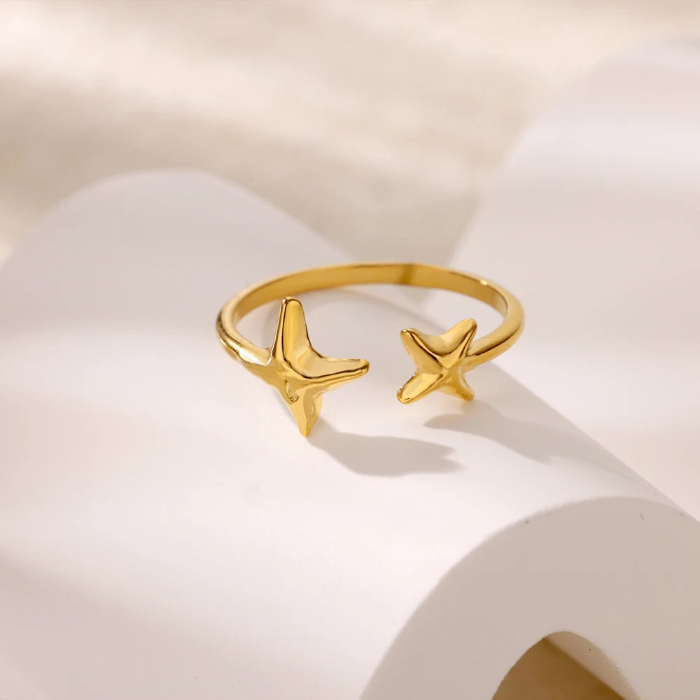 Bague œil Protecteur – Acier Inoxydable Doré, Ajustable, Design Géométrique avec Zircone