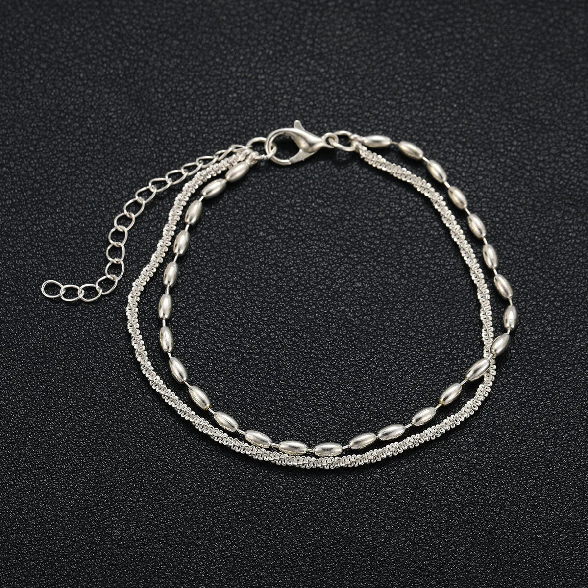 Bracelet Femme Argenté 925 – Double Chaîne Brillante Ajustable Style Coréen