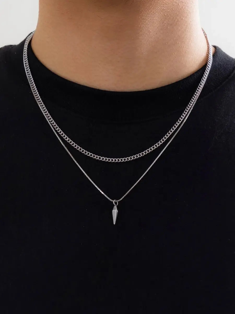 Set 2 Colliers Homme – Style Punk avec Pendentif Rivet en Acier Inoxydable