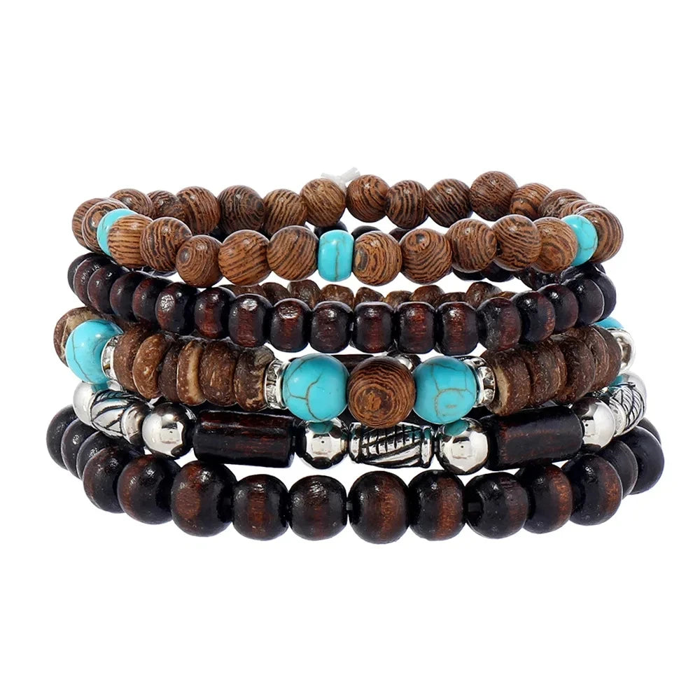 Bracelet Homme Bohème – Ensemble de Bracelets en Bois Naturel Tendance et Fait Main