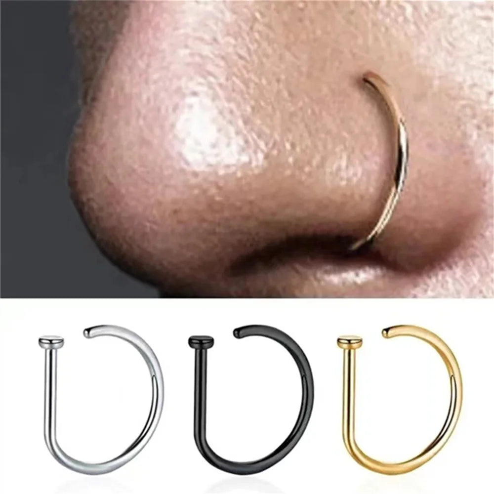 Stainless Steel Fake Nose Piercing - Clip on Nose Ring No Piercing Unisex Punk Style Trendy