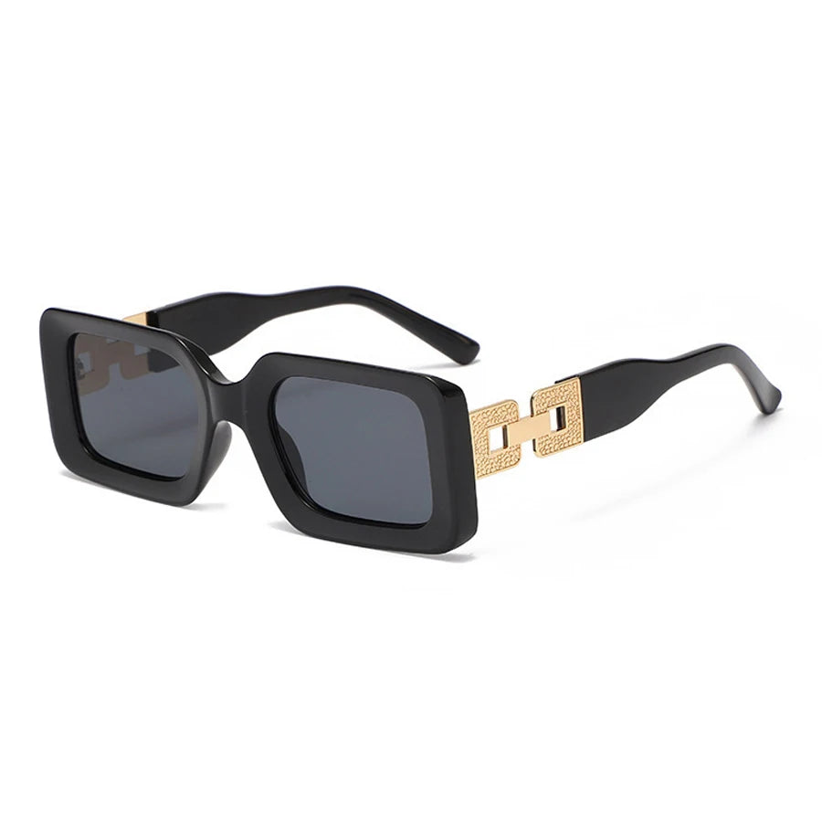 Lunettes de Soleil Carrées Noires – Style Luxe avec Branches Dorées