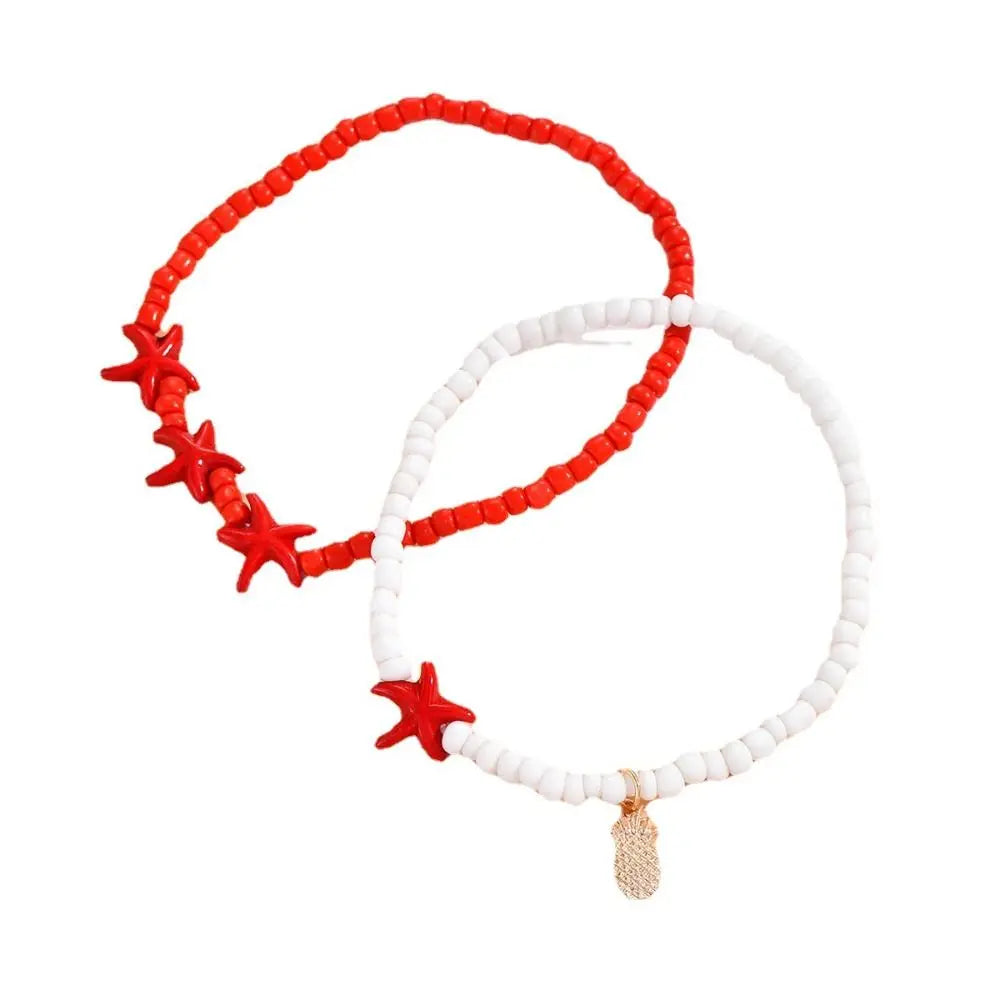 Tobillera de estrella de mar JOWomen para mujer, joyería de playa, pulsera bohemia de concha de caracol para la pierna, tobillera con cuentas y flores