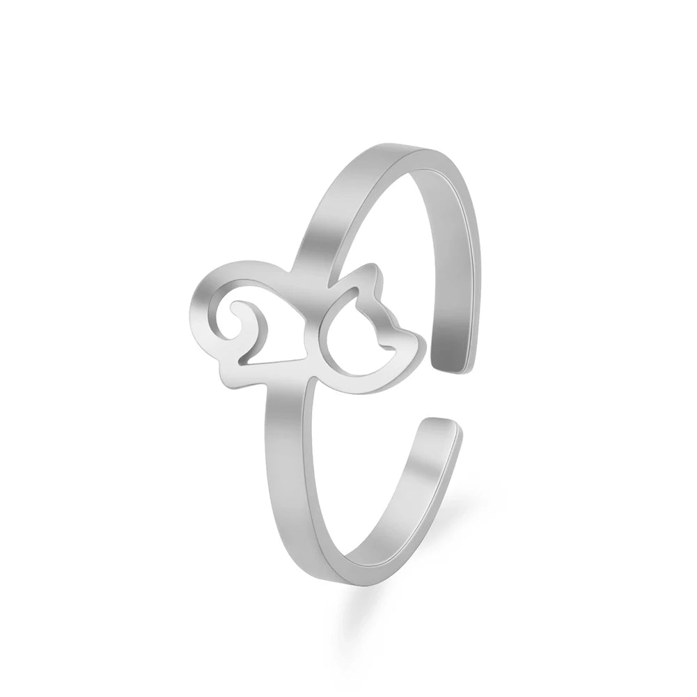 Bague Ajustable Fantaisie, Acier Inoxydable Argenté, Motifs Originaux pour Femmes Adultes