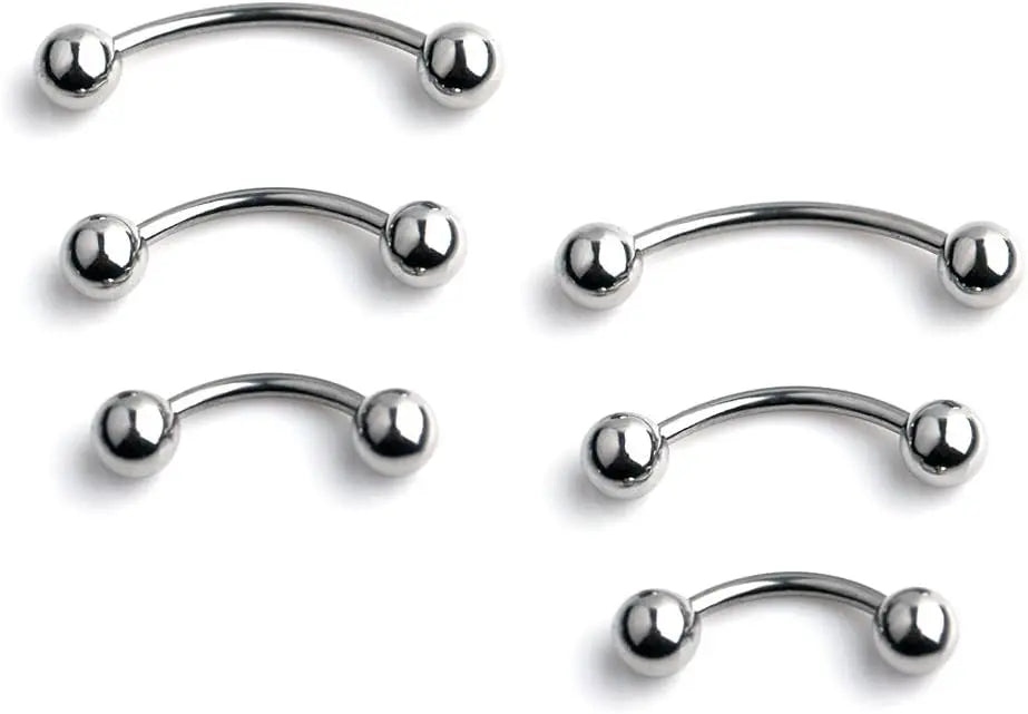 Lot de 6 Piercings Courbés – Acier Inoxydable – Style Banana Barbell