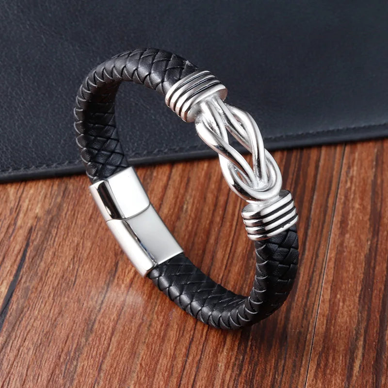 Bracelet Homme Acier et Cuir – Élégance Infinie pour Cadeau ou Style Business