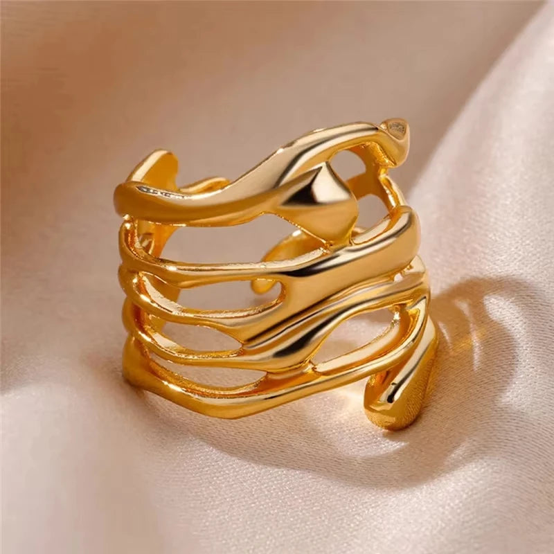 Bague œil Protecteur – Acier Inoxydable Doré, Ajustable, Design Géométrique avec Zircone
