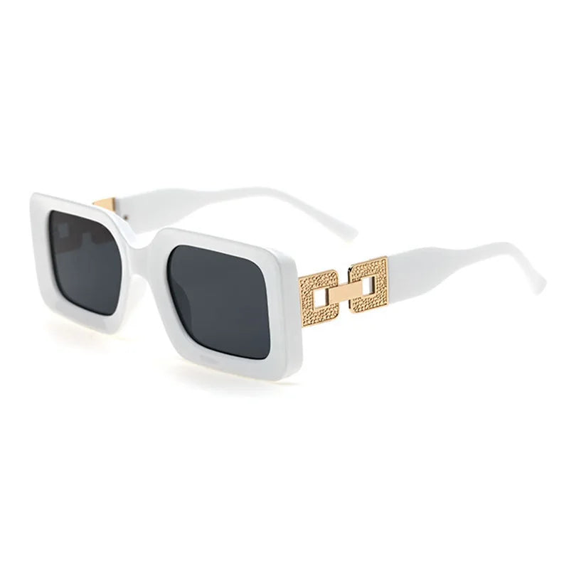 Lunettes de Soleil Carrées Noires – Style Luxe avec Branches Dorées