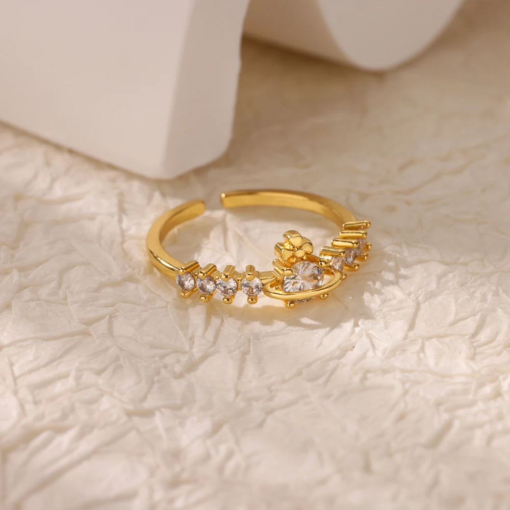 Bague œil Protecteur – Acier Inoxydable Doré, Ajustable, Design Géométrique avec Zircone