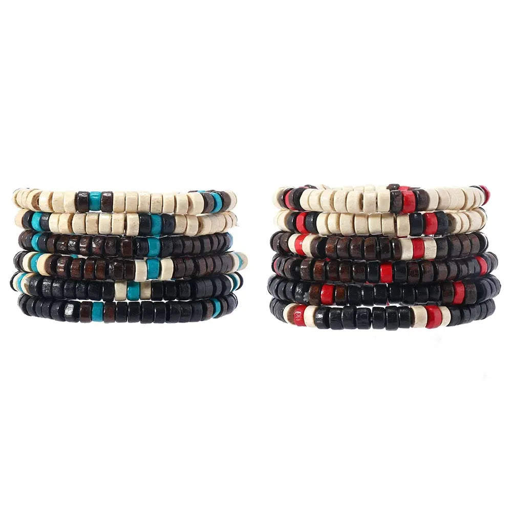 Bracelet Homme Bohème – Ensemble de Bracelets en Bois Naturel Tendance et Fait Main