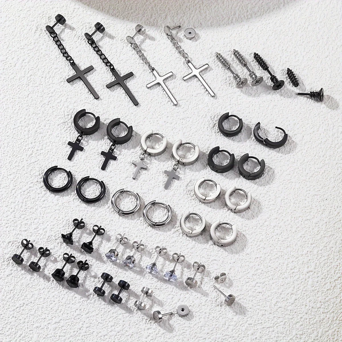 Pendientes para hombre - Acero inoxidable, cruz y circonita, varios estilos