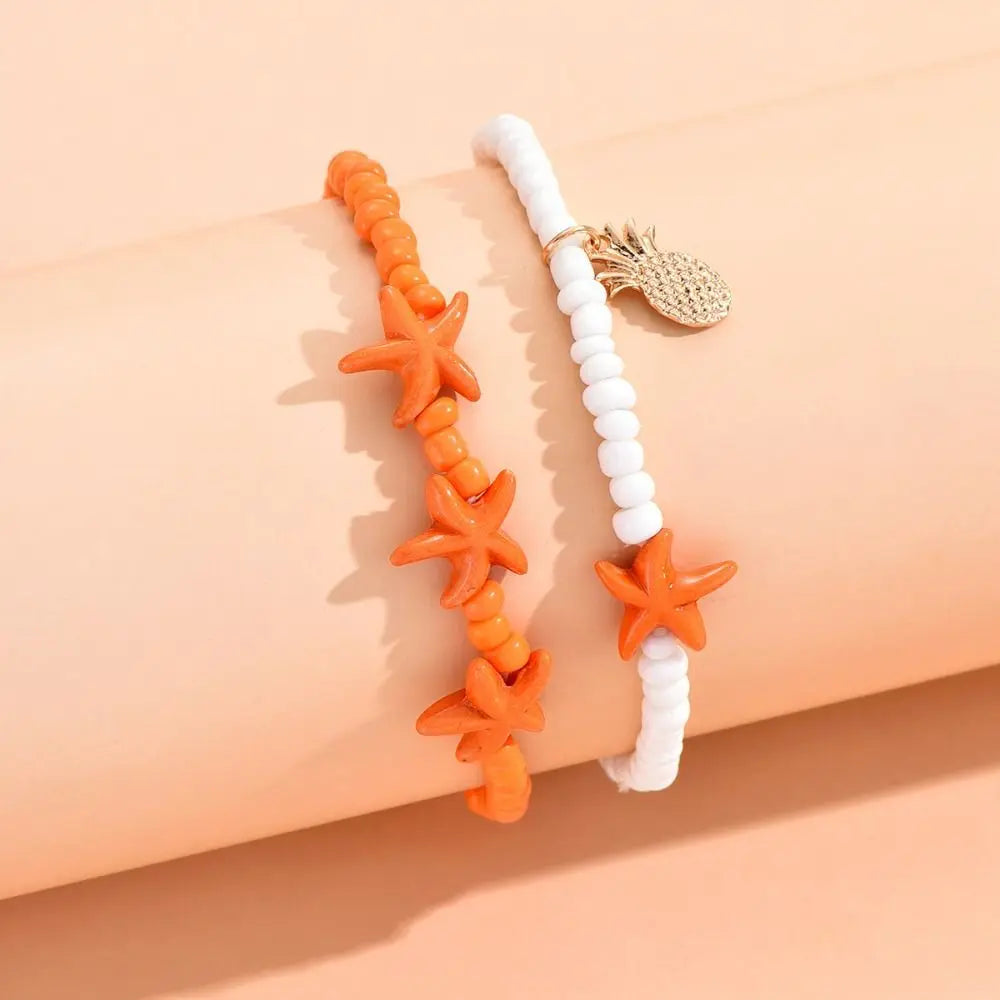Tobillera de estrella de mar JOWomen para mujer, joyería de playa, pulsera bohemia de concha de caracol para la pierna, tobillera con cuentas y flores
