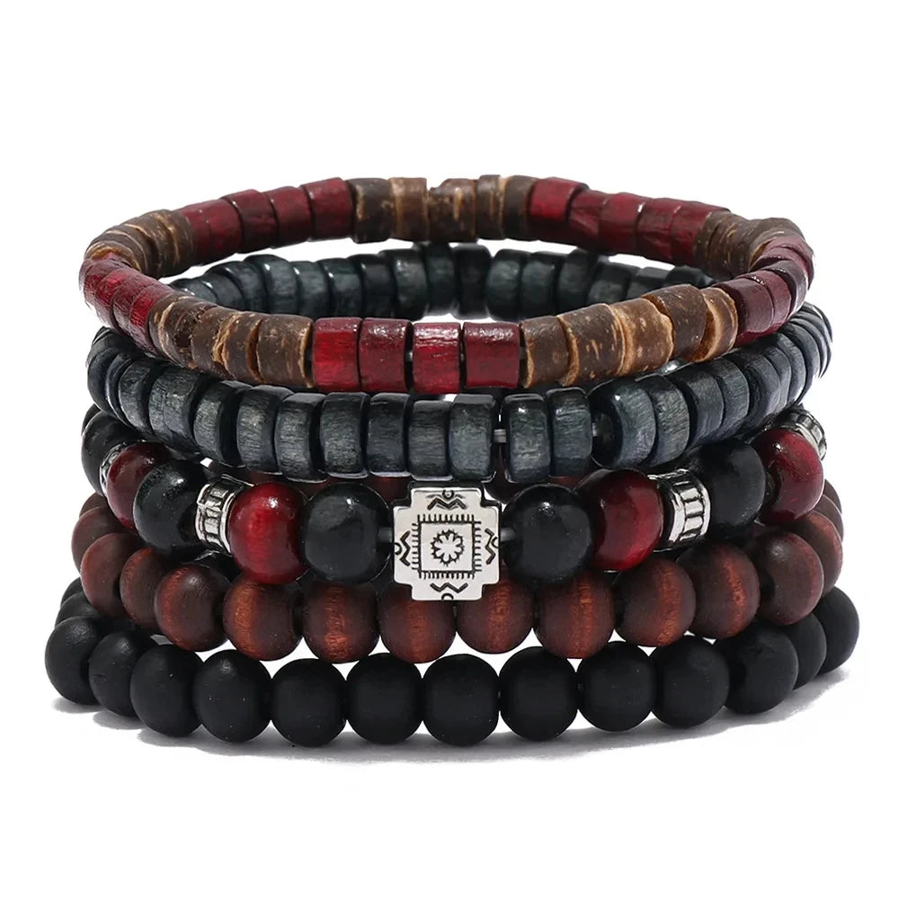Bracelet Homme Bohème – Ensemble de Bracelets en Bois Naturel Tendance et Fait Main