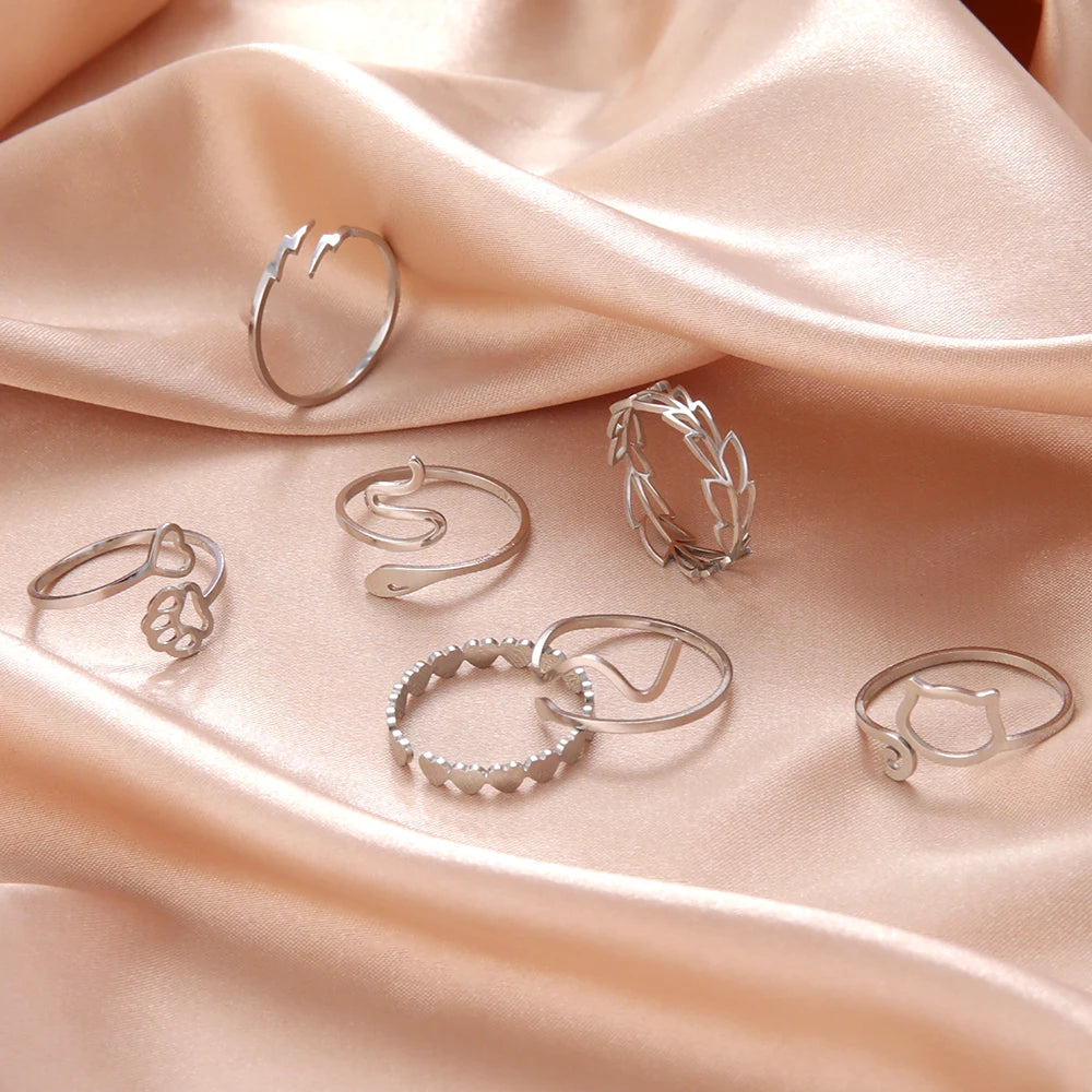 Bague Ajustable Fantaisie, Acier Inoxydable Argenté, Motifs Originaux pour Femmes Adultes