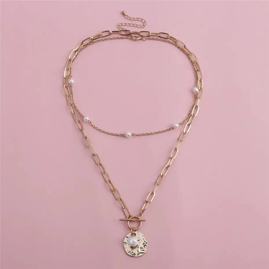 Collier Élégance Perle & Médaillon – Chaîne Argentée Ajustable-Collier-Héritage Chic -Heritage Chic