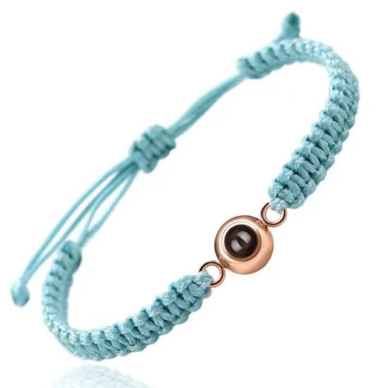 bracelet personnalisé projection photo bleu, acier inoxydable